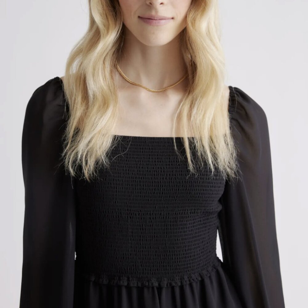 🖤 Quince Chiffon Smocked Mini Dress Black - XL - Picture 2 of 10